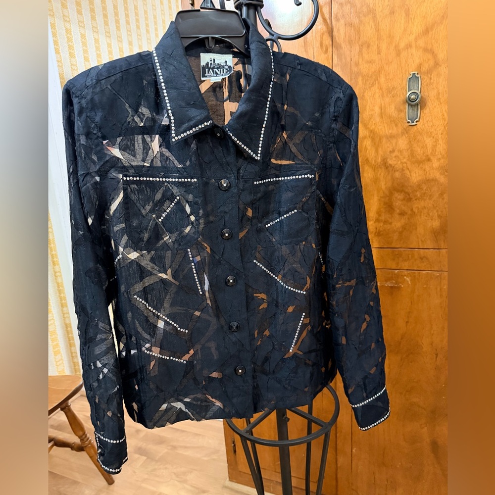 Ianie vintage Black Sheer Women's Blazer with diamond Accents